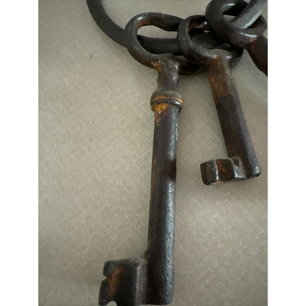 3 Vintage Cast Iron Skeleton Key Set on Ring 3.5